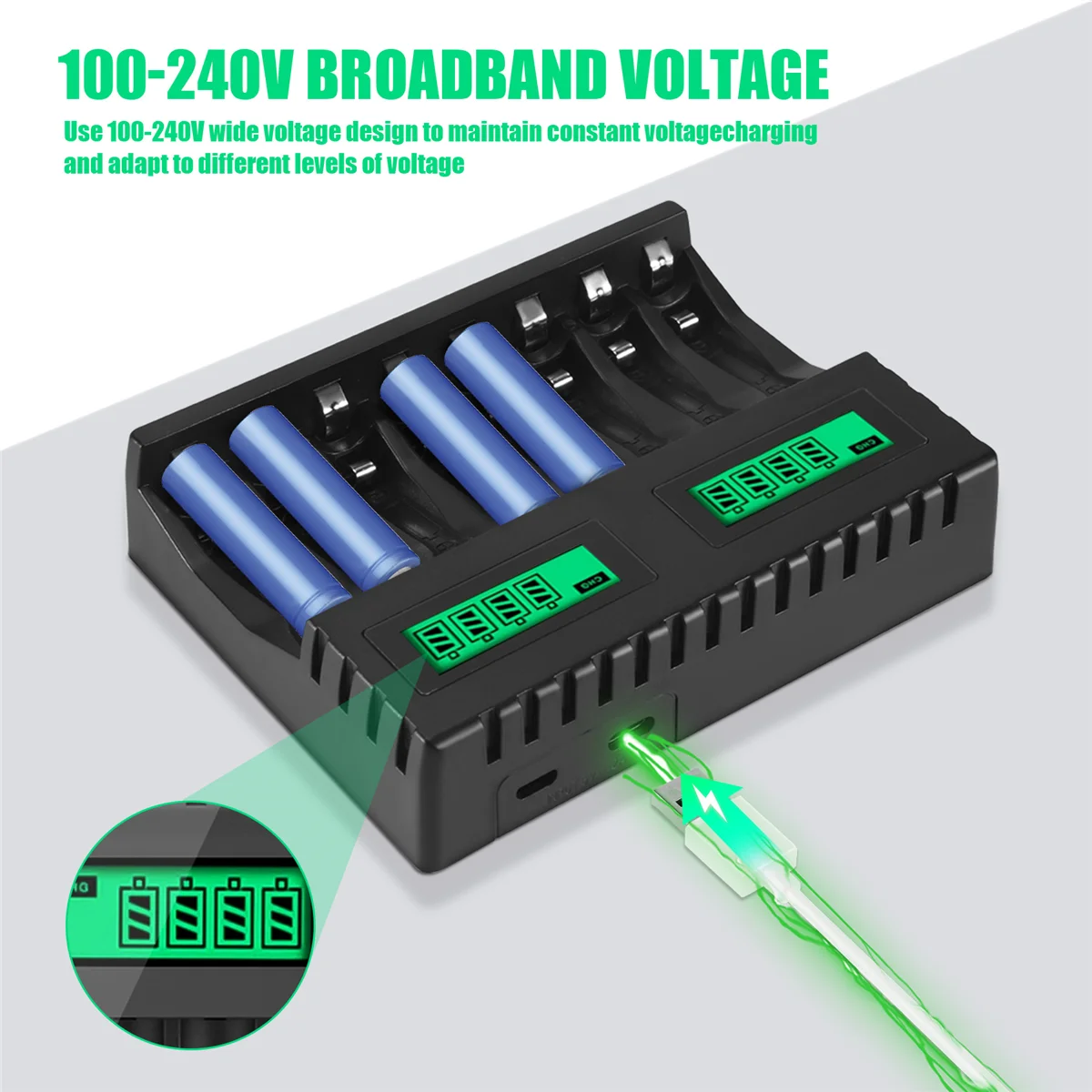 Batterieladegerät, LCD-Display, intelligente intelligente 8-Slot-Ladegeräte für AA/AAA NiCd NiMh-Akkus, AA AAA-Ladegerät, Lebensmittelgeschäft