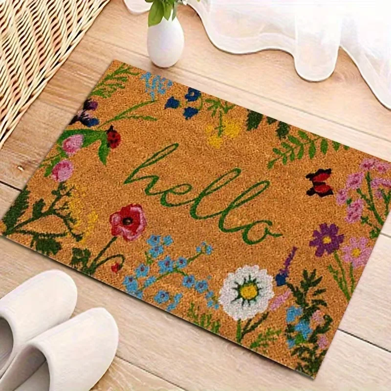 Lavender Welcome Mat Is Suitable for Both Outdoor and Indoor Purple Flowers and Green Plants At The Entrance for Outdoor Use