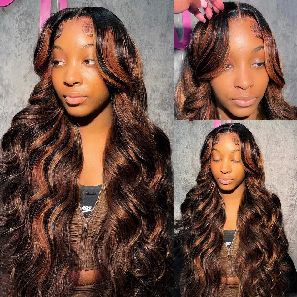 1B/30 Black Brown Body Wave Wigs Human Hair 13x6 HD Lace Frontal Wig Human Hair 13x4 Highlight Ombre Lace Front Wigs For Women