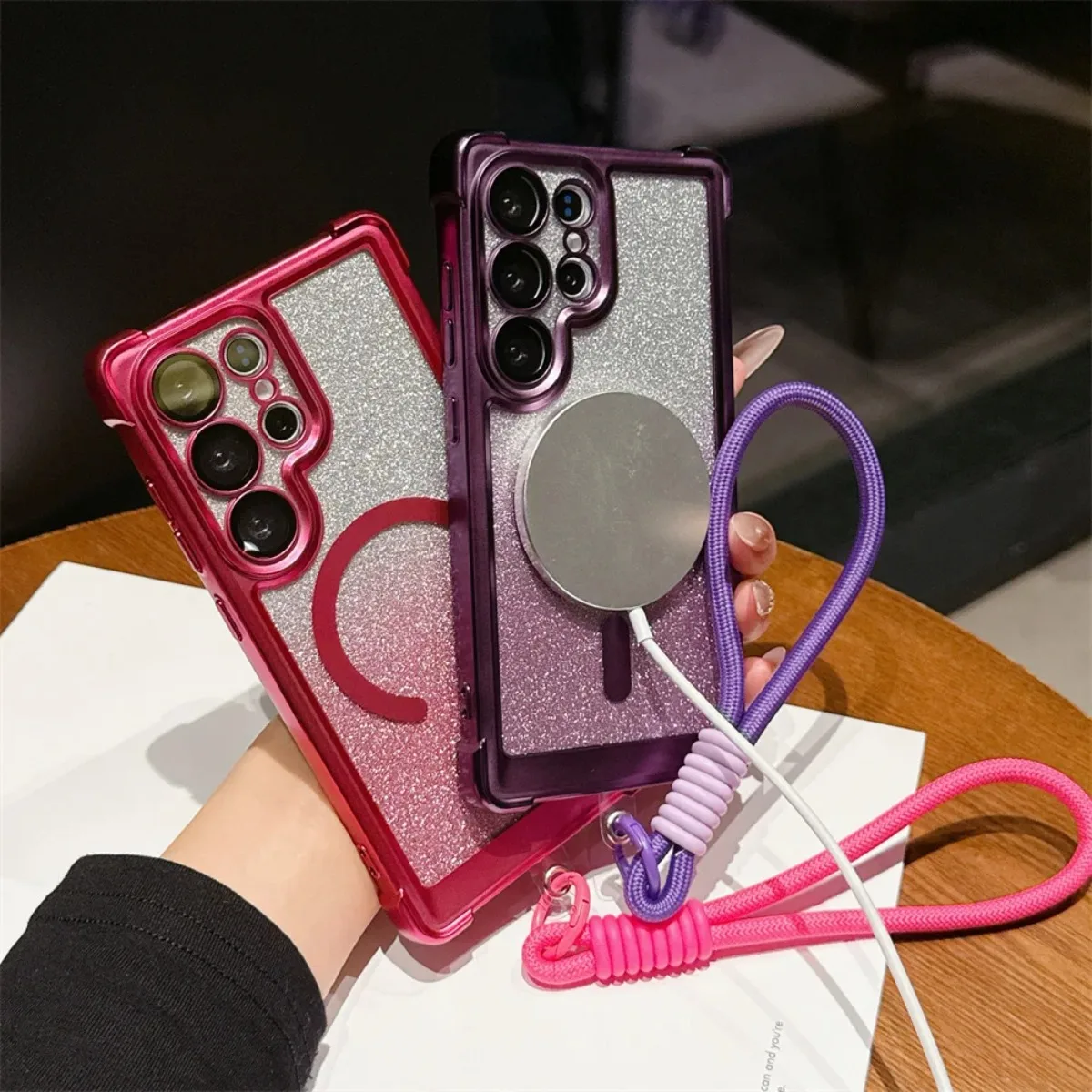 For Magsafe Magnetic Luxury Electroplated Glitter Phone Case With Wrist Strap For Samsung Galaxy S26 Ultra S25 Plus + S24 FE S23