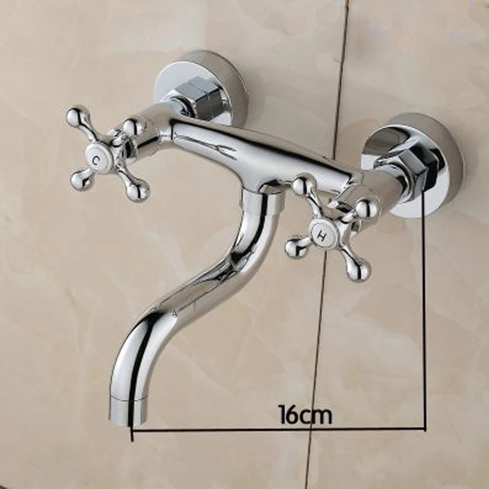 Kitchen Bathroom Wall Fitting Wall Mounted Tap Pouring Basin Two-Handle Mixer Tap