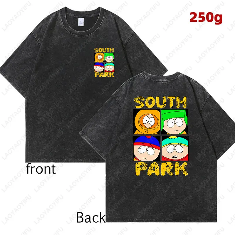 Funny South Park Cartoon Character Shirt Comfort Washed Cotton Mens T-shirt Cute Kenny Print Tees Summer Streetwear Unisex tops