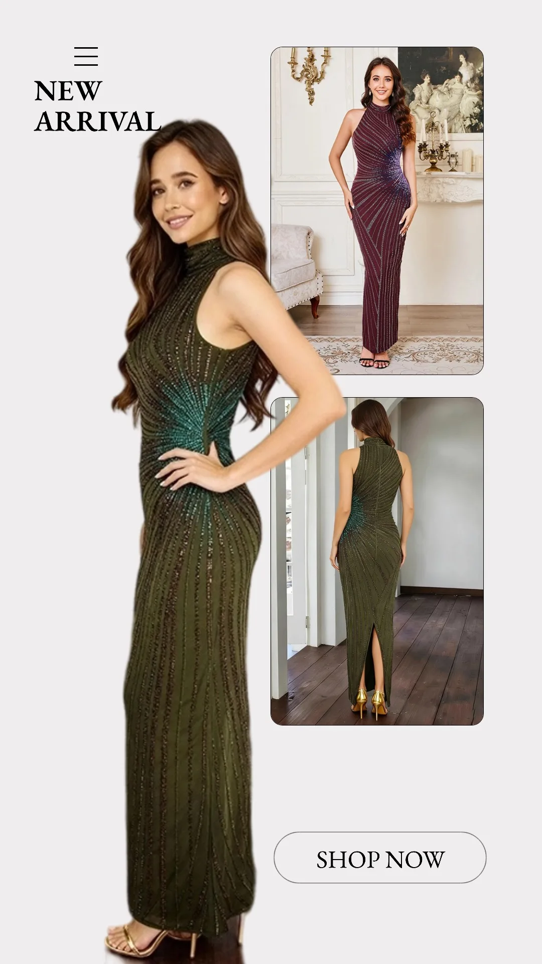 

MISICHAO Women's Turtleneck Sleeveless Ombre Sequin Fitted High Slit Maxi Evening Dress Party Gala Formal Gown