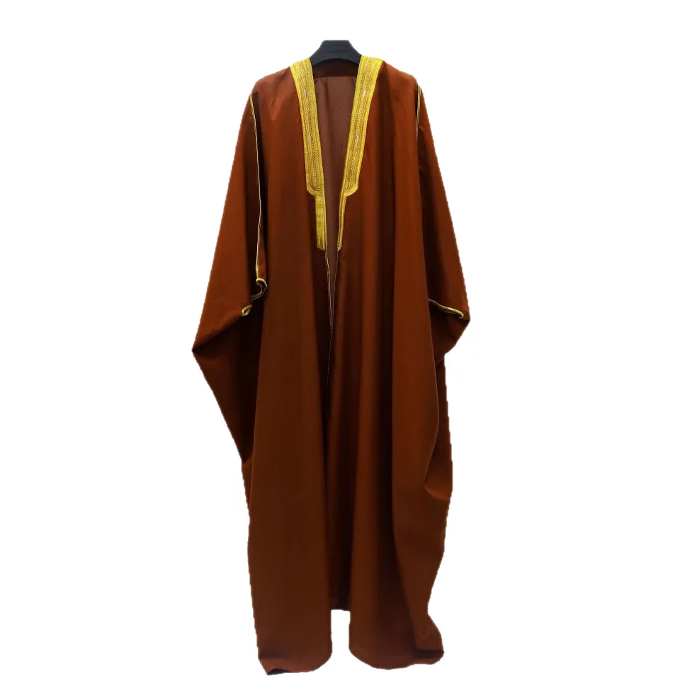 Embroidery Men's Formal Gown Arabic Conservative Long Kaftan Malay-Arab Culture Academic Speech Open Abaya Men Jubba Thobe