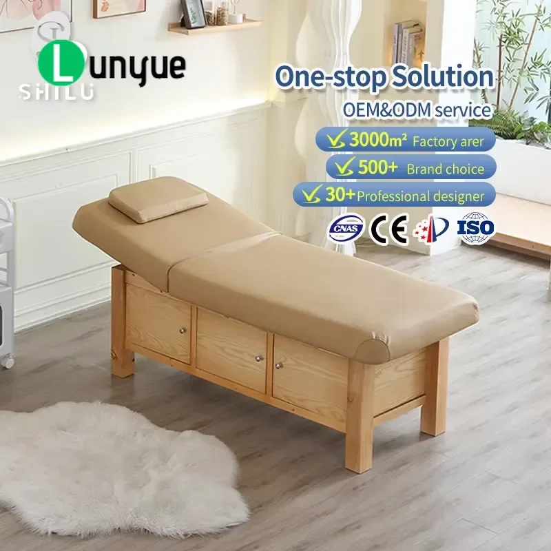 Luxury Spa Massage Bed Synthetic Leather Solid Wood Frame with Lockers Modern Design for Hotel Gym Outdoor