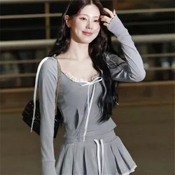 PB&ZA2024 Summer New Product Casual Women's Fashion Lace Lace Lace Hooded Long sleeved T-shirt Top Skirt Set