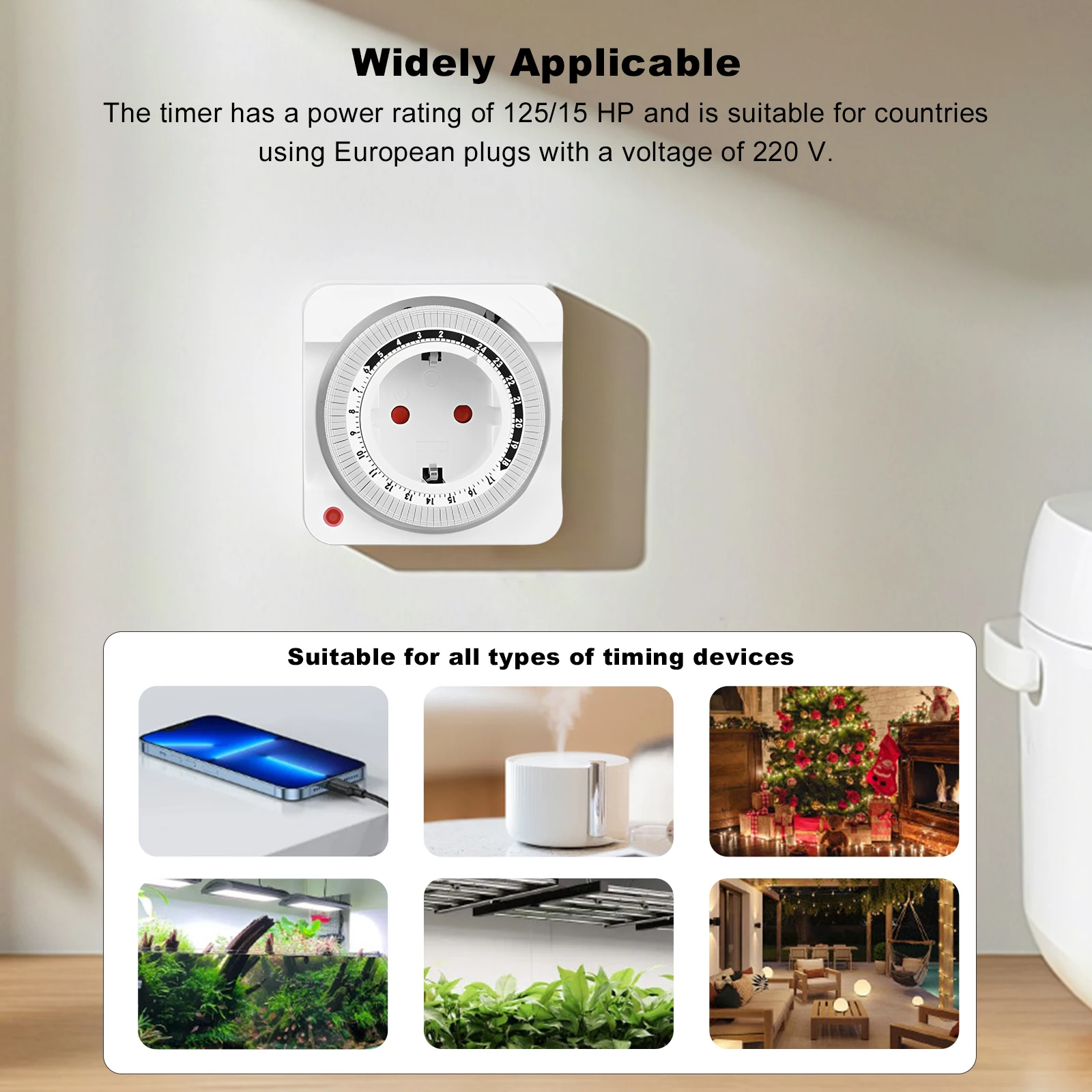 24-Hour EU Plug-in Heavy Duty Outlet Timer 220V Mechanical Countdown Timer for Aquarium Grow Light Hydroponics Appliances