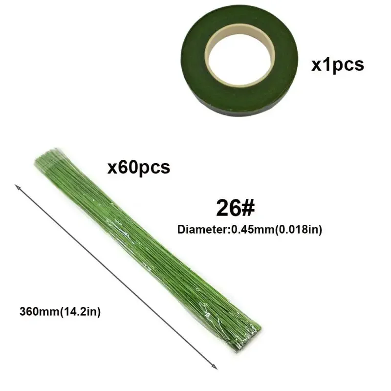 60pc 26# 20# Paper Floral Wire 0.45mm/0.9mm Diameter 36cm 30cm Long Iron Wire Useds For DIY Nylon Stocking Flower Branche Making