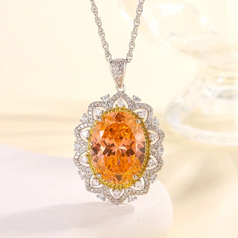 New jewelry S925 silver plated 18K gold red corundum blue spindle pendant 15*20 artificially cultivated gemstone jewelry