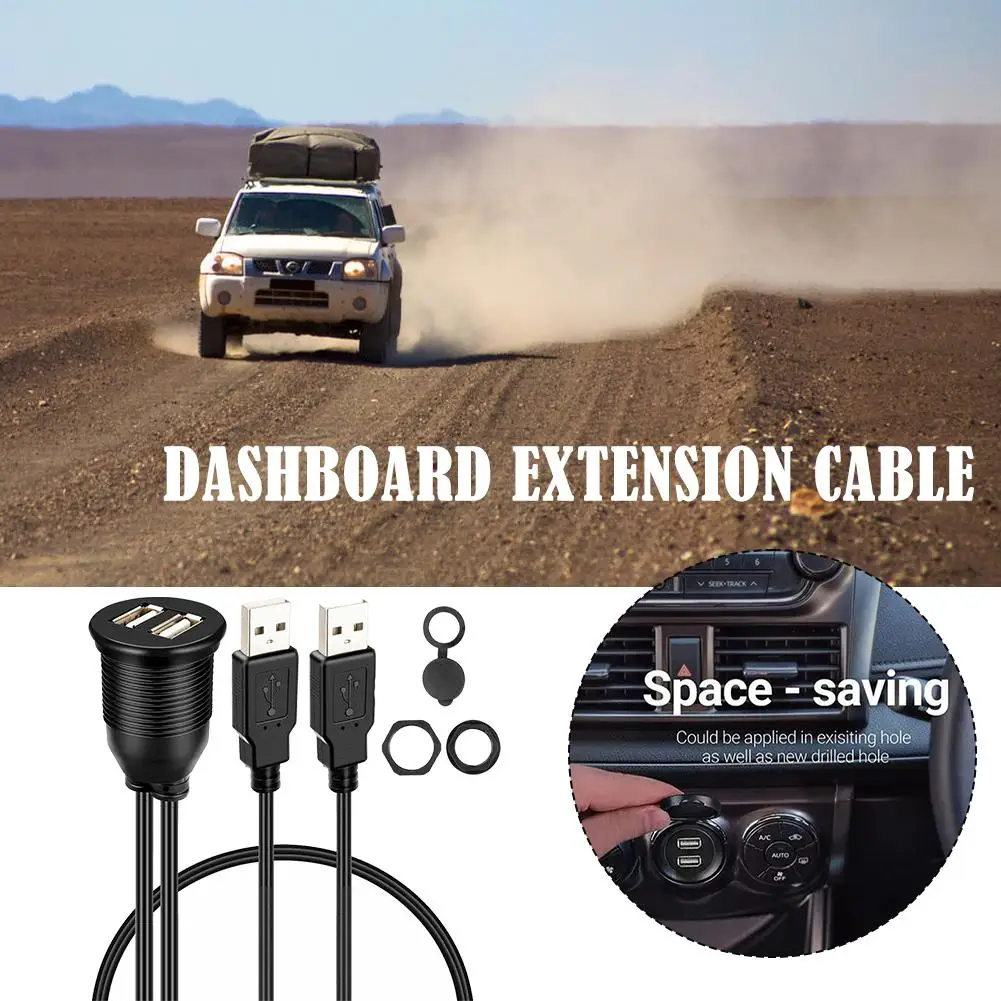 1/2M Car Dashboard Flush Mount USB Panel Extension Cable Adapter Socket Double Port USB2.0 Socket RV Dual Port USB Socket Cabe