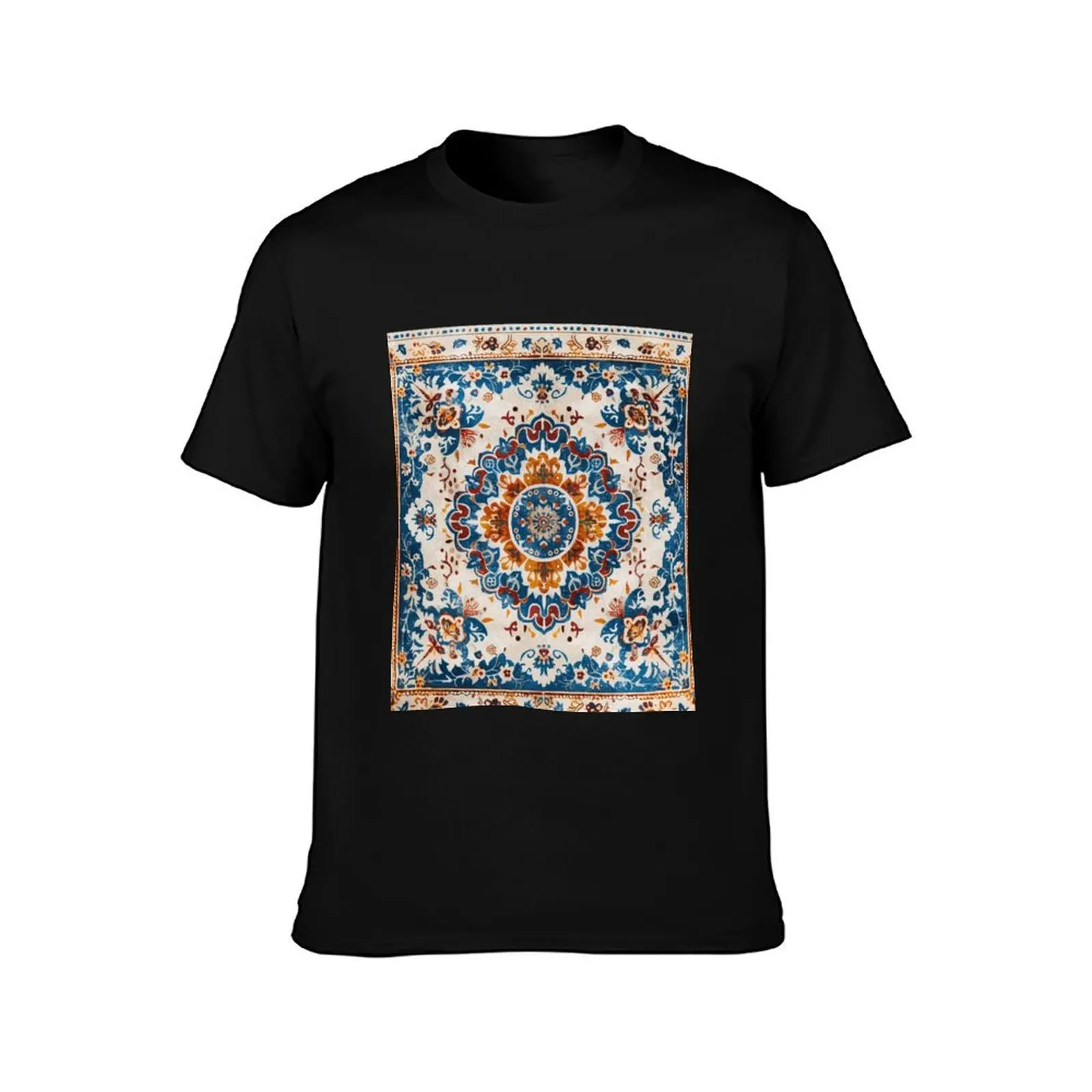 Bright Vintage Oriental Beautiful Antique Blue Carpet Pattern T-Shirt Work Utility Short Sleeve Shirt T-Shirt