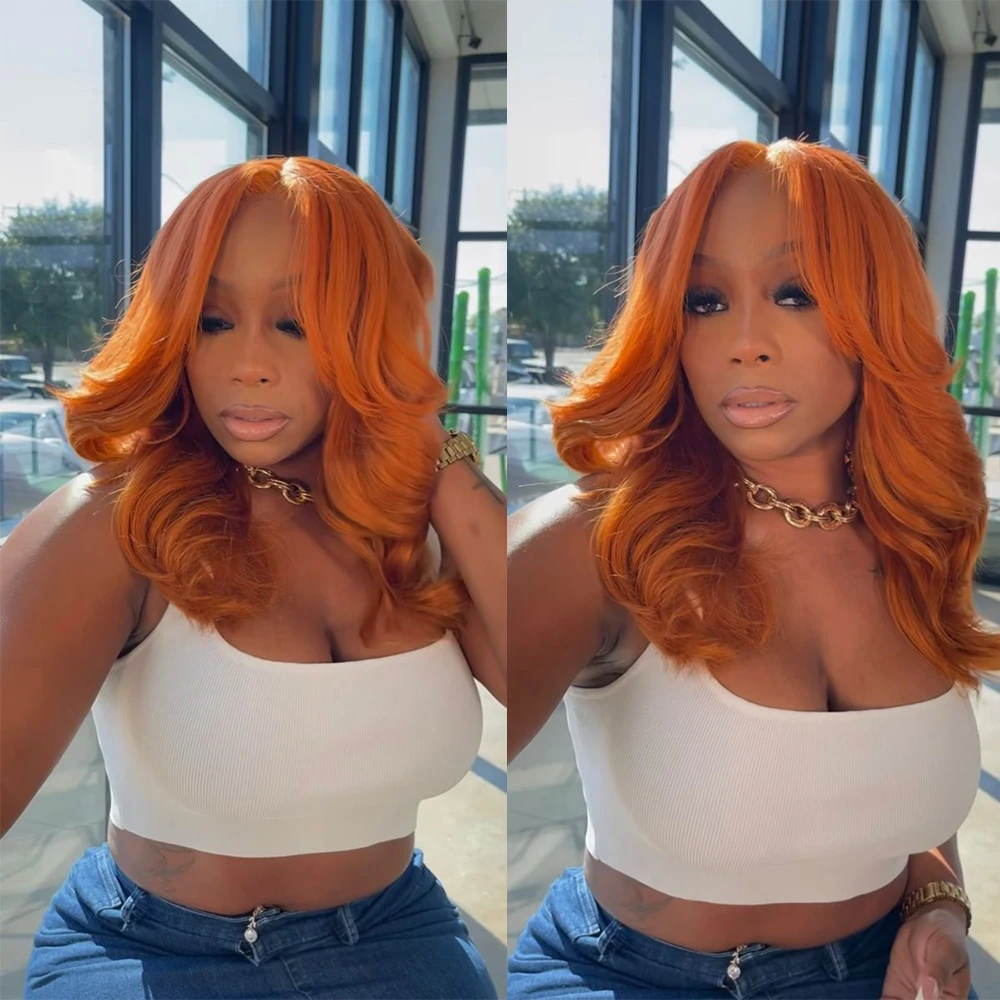 350 الزنجبيل البرتقالي قصير بوب شعر مستعار الجسم موجة 13x4 HD الدانتيل الشفاف الجبهة 200% الكثافة شعر بشري لعذراء شعر مستعار