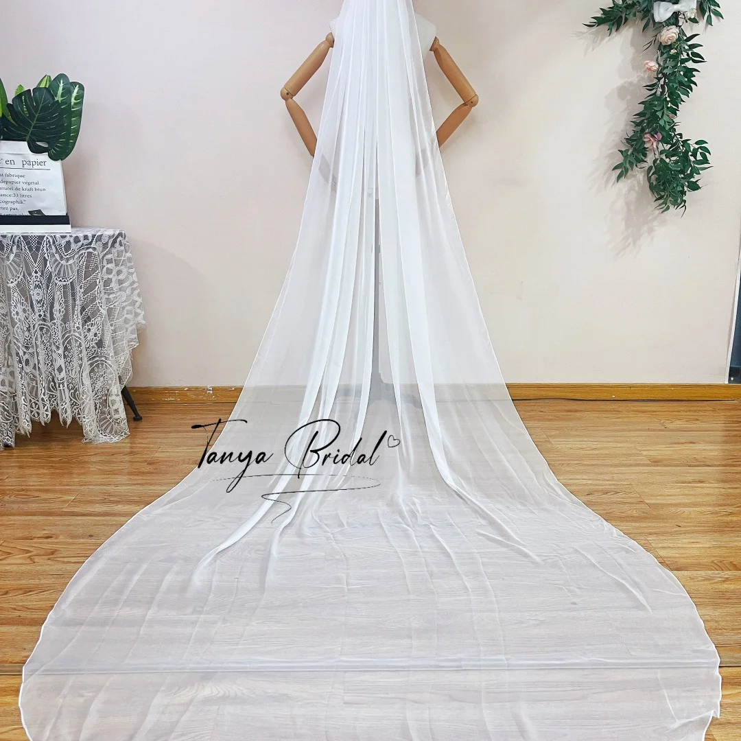 Bohemian Long Chiffon Wedding Veil with Comb Simple Bridal Headwear Accessory Meters