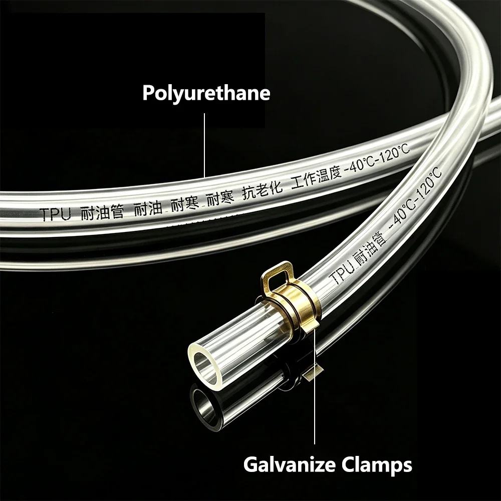 TPU Fuel Gas Pipe ID 4 5 6 8 10 12 14 16mm Petrol Hose with Galvanized Clamps for Motorcycle Car Oil Resistant Tube