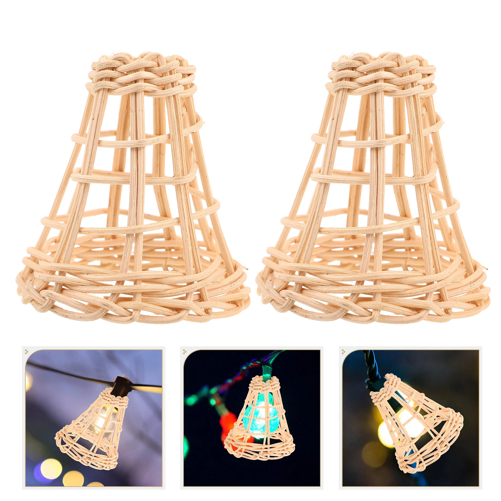 

2Pcs Rattan Lamp Shades Mini Handwoven Light Covers for Chandeliers Table Lamps Decorative Vintage Boho Pendant Lampshades