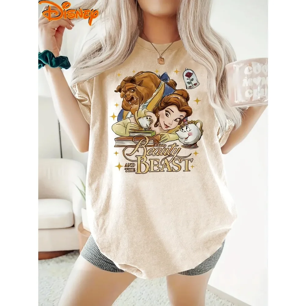 Koszulka Disney Bella Księżniczka Damska Męska Letnia Rodzinna Koszulka dla Rodziców i Dzieci z Krótkim Rękawem, Luźna, Wygodna, Casualowa, z Motywem Kreskówkowym