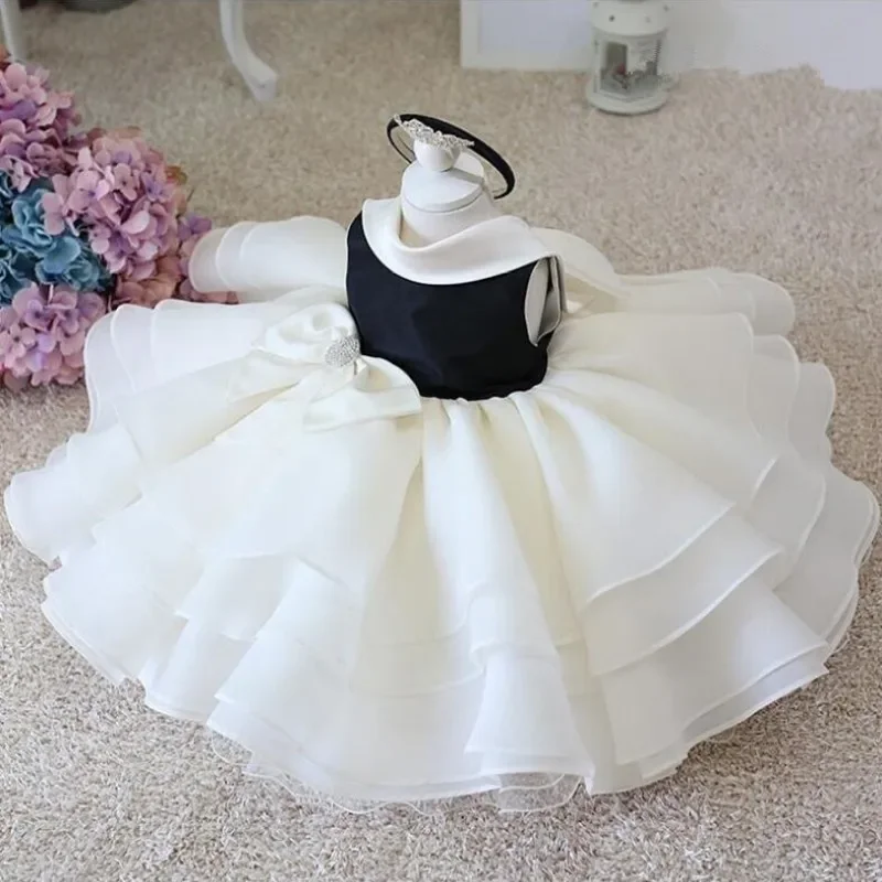 

Newborn Baby Girl Dress Beaded Bow Lace Tulle Baby Christening Gown 1 year Birthday Dress Infant Baptism Gown vestido infantil