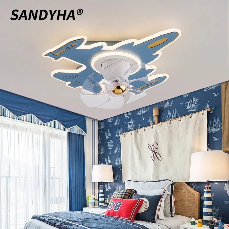 

SANDYHA Nordic Style Fan Lights Airplane Shaped Design LED Lamp for Living Room Children's Bedroom Decoration Lighting Fixtures