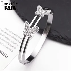 Fashion Crystal Butterfly Bangel Bracelets for Women Stainless Steel Silver Color Wedding Bracelet Party Gift Jewelry B9528S03