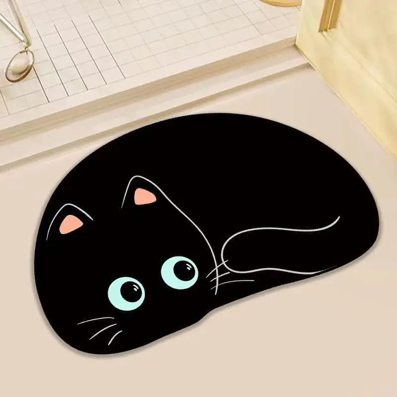 

Black Cat Shaped Quick-Dry Bath Mat Funny Cat Lovers Soft Diatom Mud Absorbent Floor Mat
