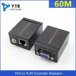 YIGETOHDE 1 Pair Receiver Transmitter VGA to RJ45 Extender Repeater By Cat5e/6UP to 60M VGA UTP For PC Laptop Computer Projector