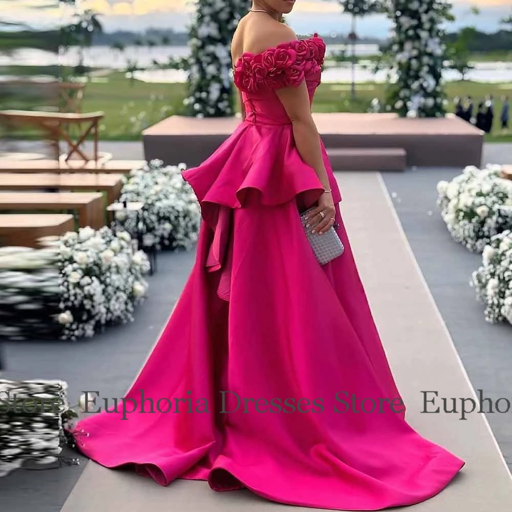 Abiti da ballo di classe per donna Abito da compleanno a sirena/tromba in raso Fucsia con spalle scoperte Abiti da festa moderni lunghi