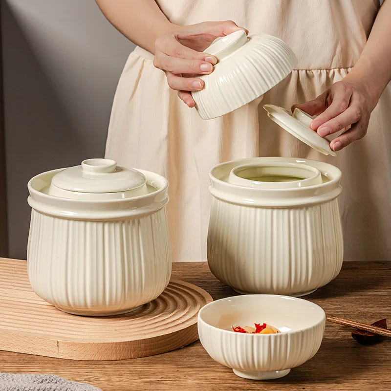 

Скандинавская простая керамическая банка для кимчи/квашеной капусты, домашняя, большой емкости, с крышкой, герметичная