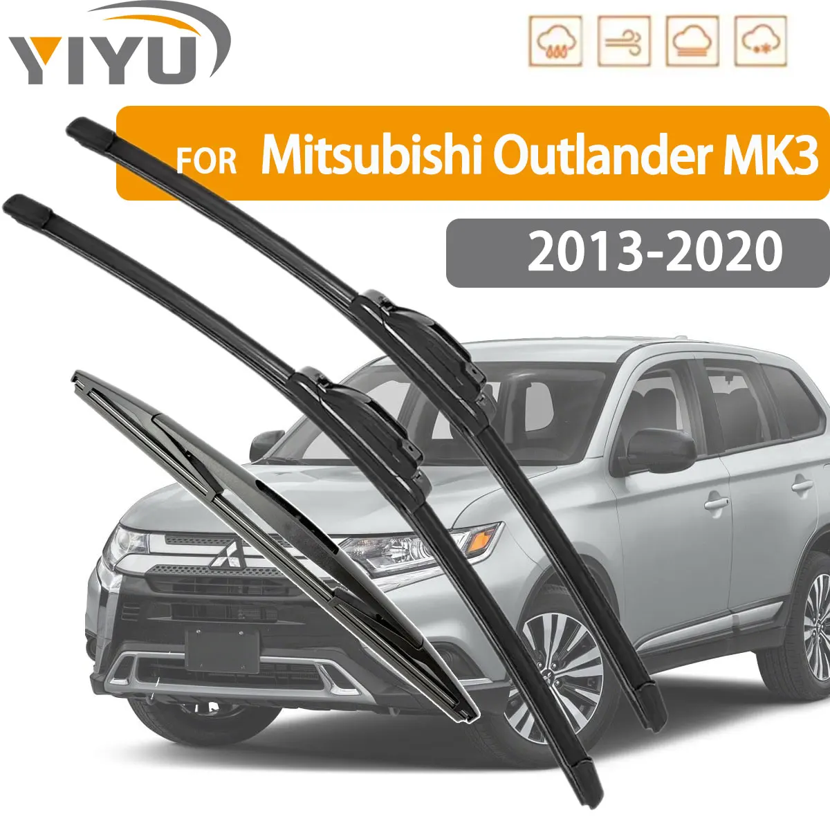 

3 шт. автомобильных дворников для Mitsubishi Outlander MK3 2013-2020, передние и задние щетки стеклоочистителя, аксессуары для автомобильных стекол