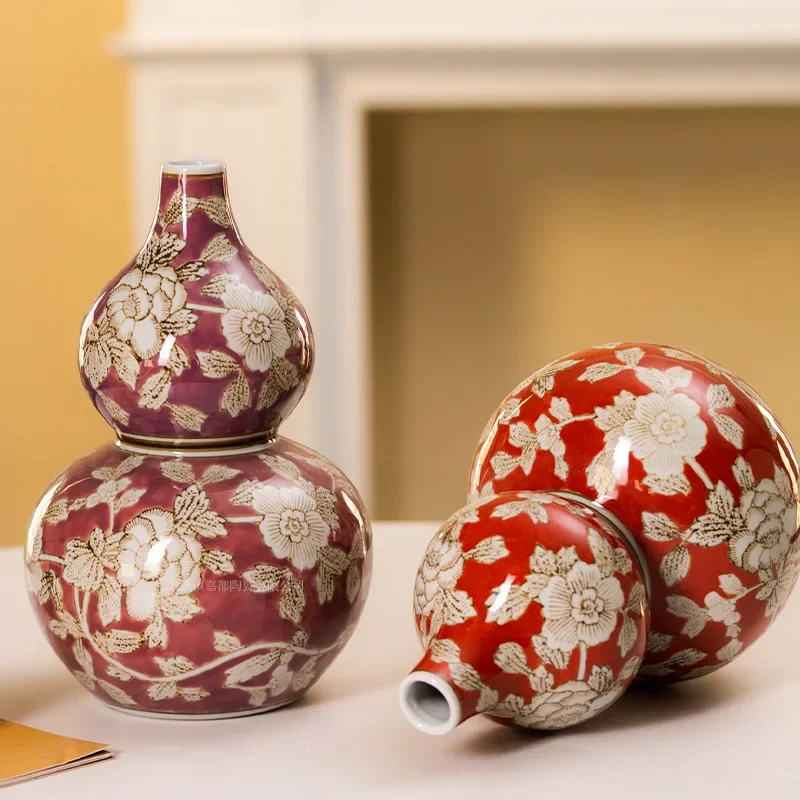 DSA new Chinese multi-color gourd ceramic vase hand-painted flower pattern flower ware living room entrance decorative ornament