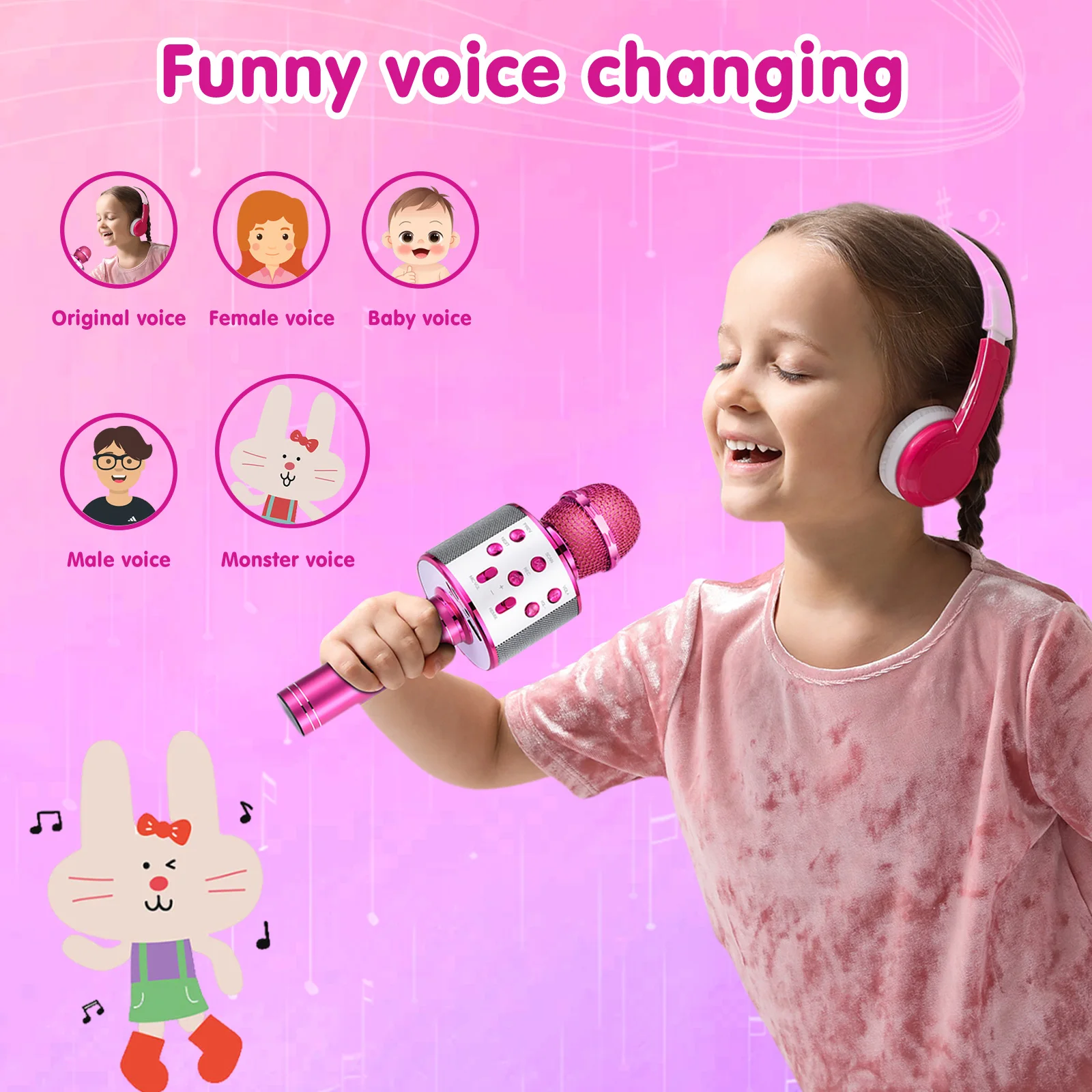 Children\'s karaoke microphone, girl\'s Bluetooth microphone, birthday gift for girls and boys 4, 6, 8 10 year old children\'s toys