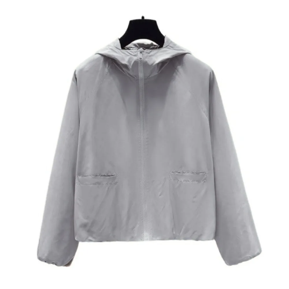 

Breathable Loose Sunscreen Coat Women Solid Color Windproof Sun-Protective Tops Clothing Out Wear Hooded Jacket Outdoor