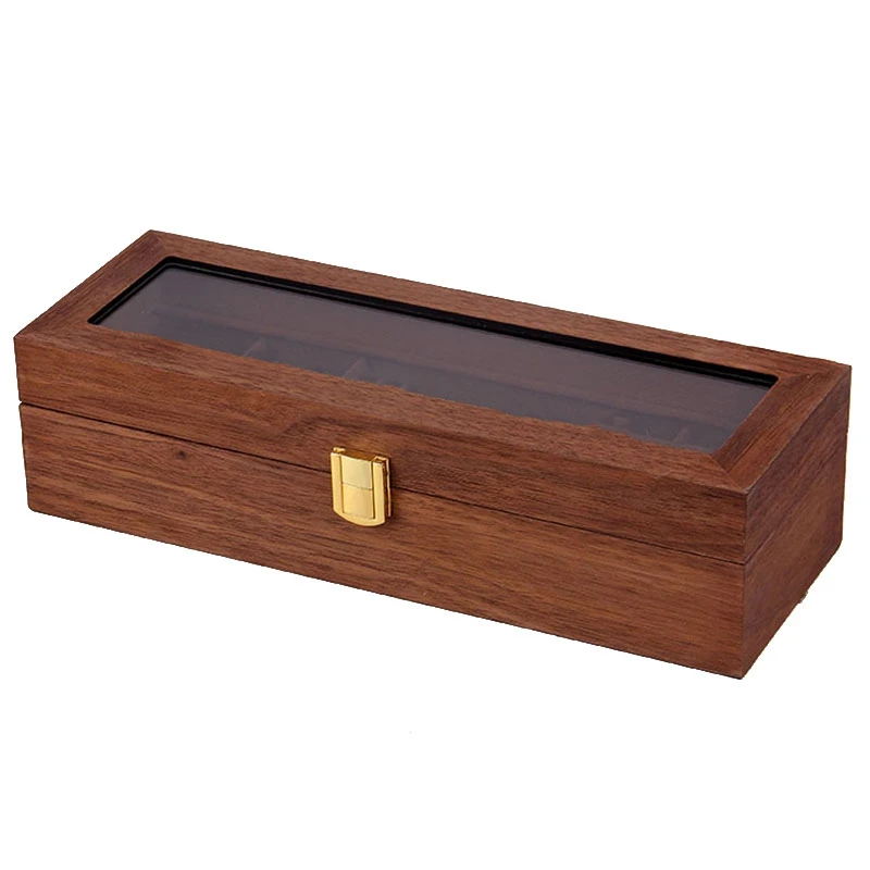 

6 Slots Wooden Watch Display Case, Glass Topped Wooden Display Case