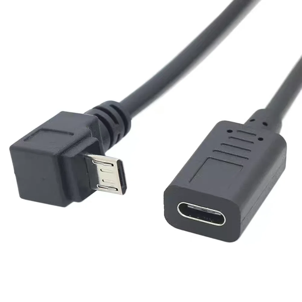 Câble adaptateur USB 3.1type C 600 vers micro USB mâle vers 600, développement de données, coudes supérieur, inférieur, gauche et droit