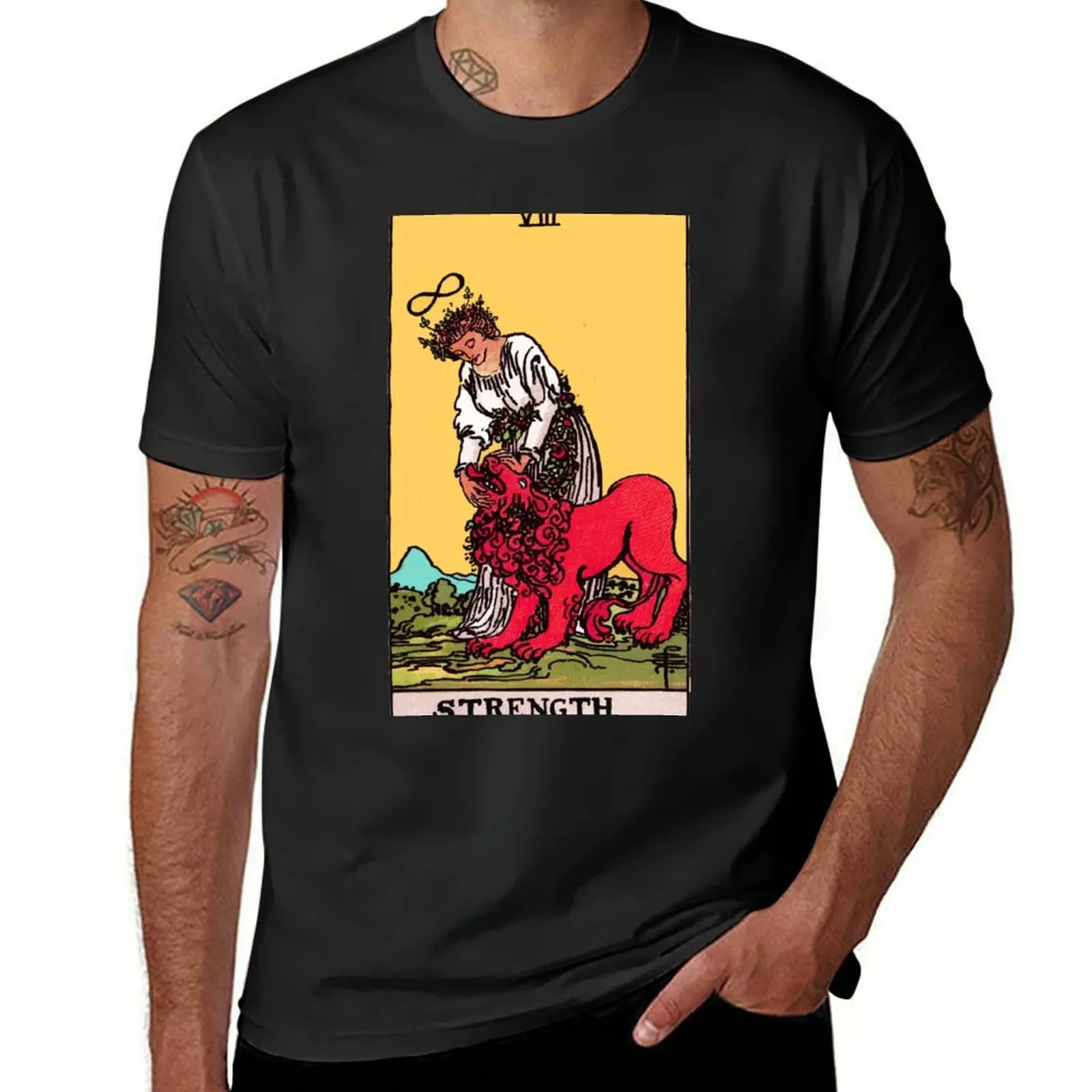 Strength Tarot Card Rider Waite Classic T-Shirt quick-drying Blouse animal prinfor boys tees mens vintage t shirts