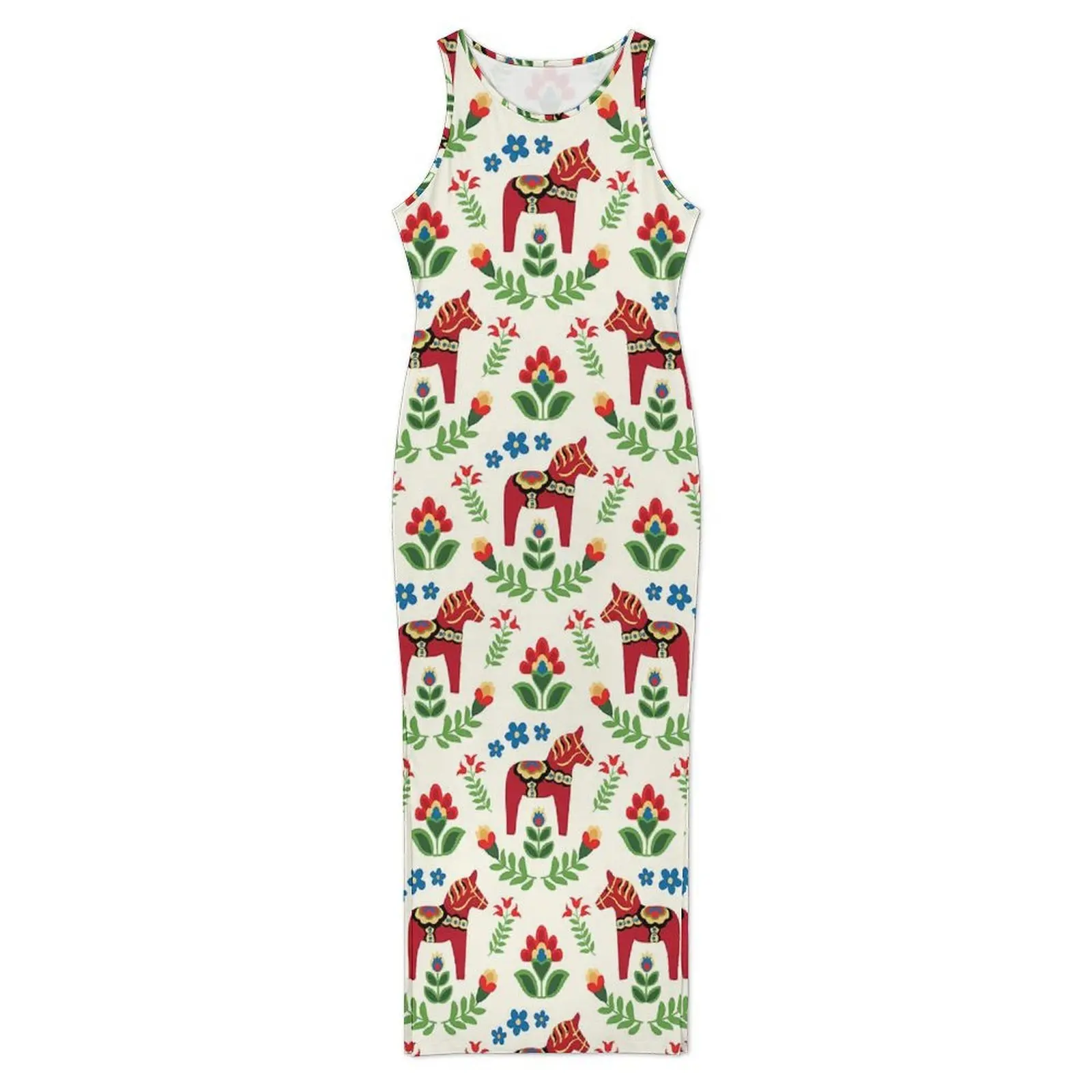 Dala Horse Dress Sleeveless Animal Pirnt Casual Maxi Dresses Summer Y2K Fashion Graphic Bodycon Dress Large Size 3XL 4XL