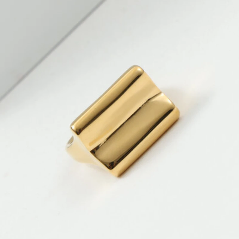 خاتم مقعر من الفولاذ المقاوم للصدأ للنساء ، مجوهرات لا تتلاشى ، لون ذهبي ، فتاة