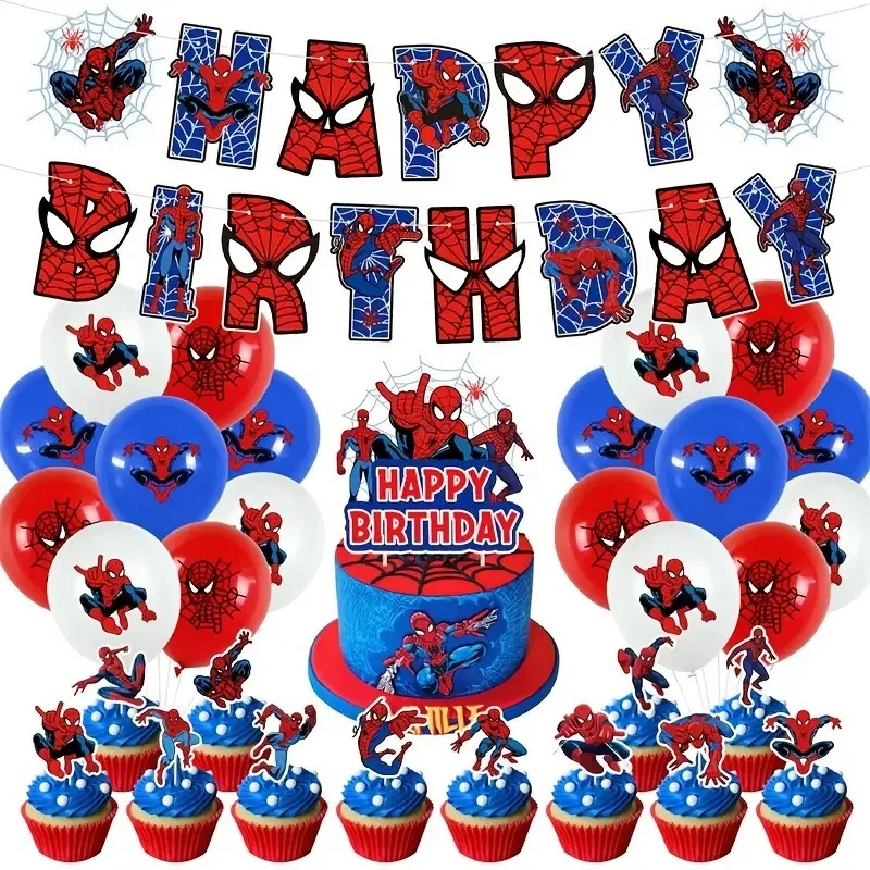 

Marvel Spider Man Birthday Party DIY Superheroes Avengers Home Decorations Balloons Toppers Banner Cake Plugin Children Gifts