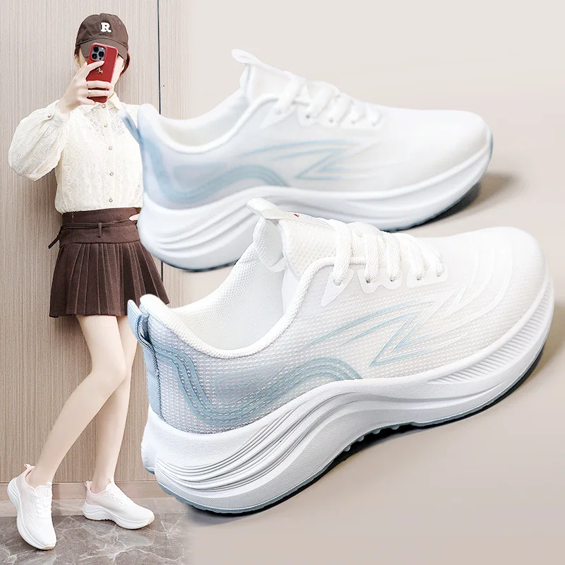 2026 Women Breathable Mesh Running Sneakers Lightweight Flat Casual Walking Shoes Fashion Women White Vulcanized Footwear Mujer