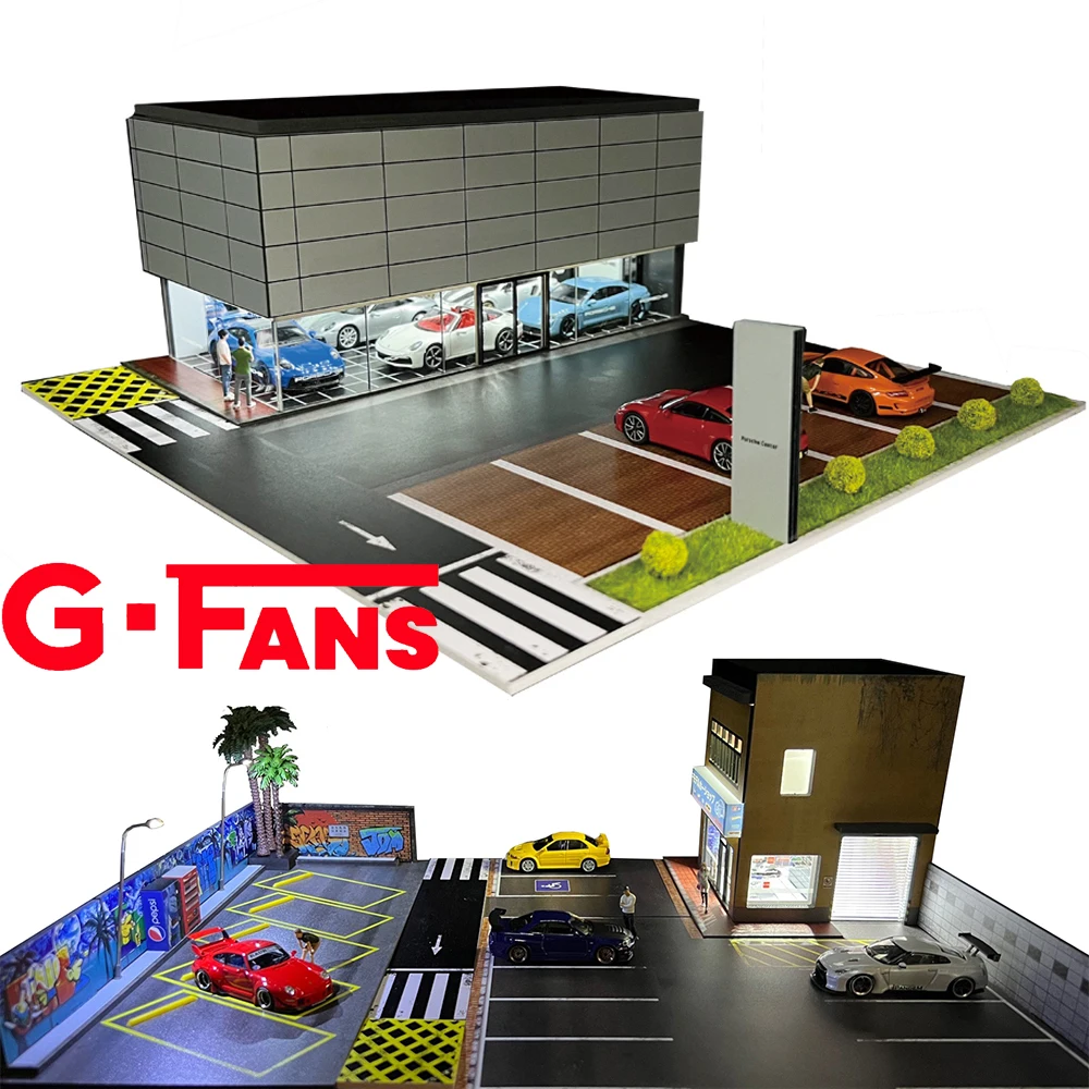 G Fans modello Diorama per Garage in scala 1:64 con luci a LED riparazione di Scene casa simulazione parcheggio set di modelli di auto con città