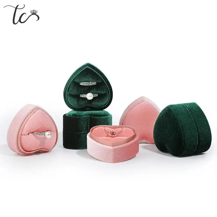 1 Pcs Pink/green Heart Shaped Jewelry Box Corduroy Ring Pendant Organizer Case Simple Jewelry Storage Boxes