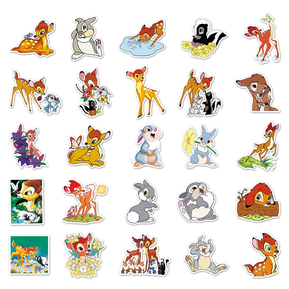 10/30/50PCS Disney Bambi Cartoon Stickers Kawaii Girls Kids Decal Toy Waterproof Graffiti Bike Car Stationery Decoration Sticker