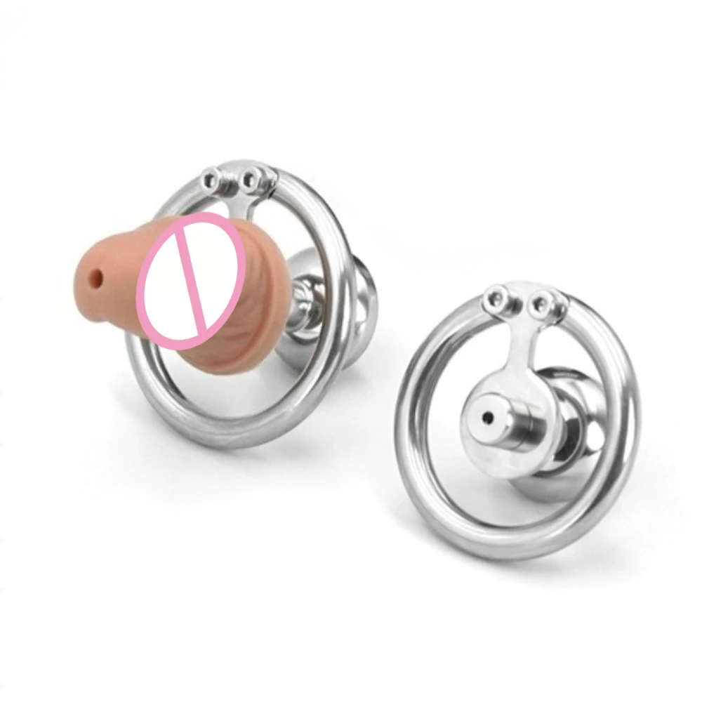 Jaula de Castidad Masculina Metálica Invertida Plana Negativa Desmontable, Anillo para Pene con Catéter Uretral, Dildos, Juguetes Sexuales Fetichistas para Hombres