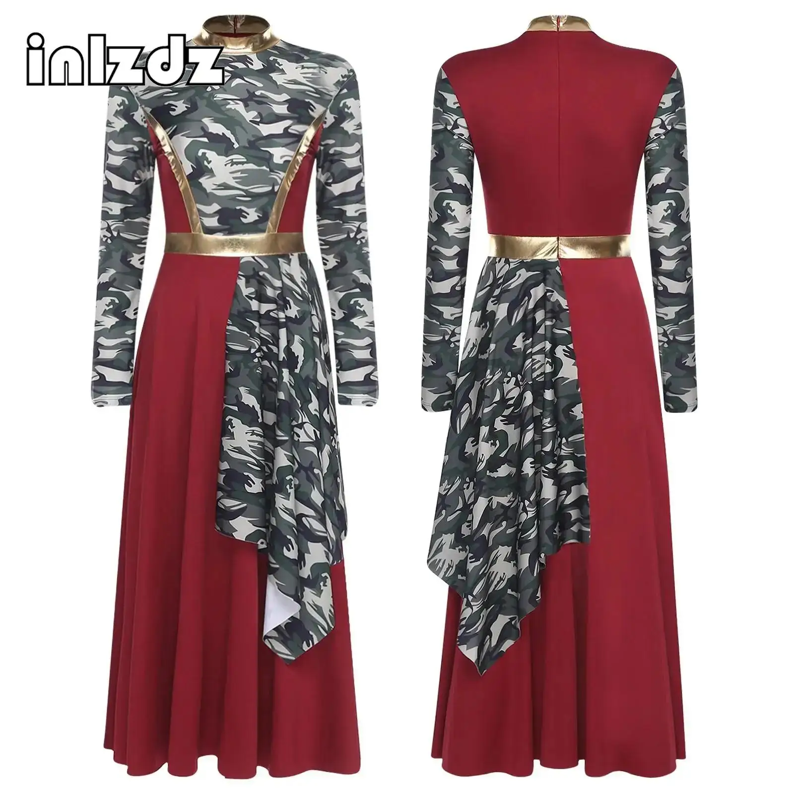 

Womens Praise Worship Dance Dress Tunic Mock Neck Long Sleeve High Waist Asymmetrical Dress Lyrical Dance Performances Costume