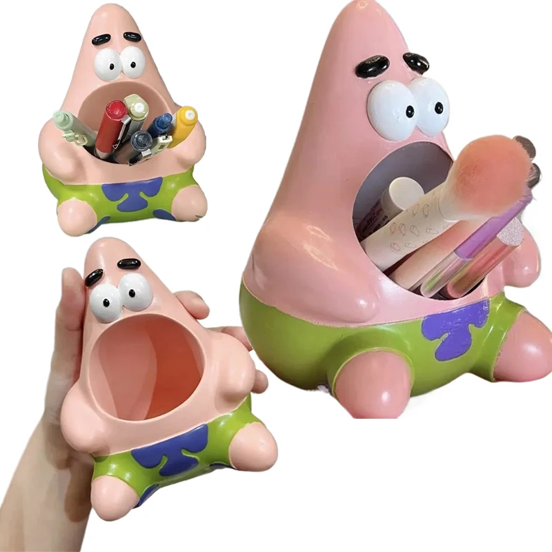 Spongebob Patrick Star Pen Holder Anime Funny Women Makeup Brushes Storage Organizer Cute Desktop Ornament Decoration Toys Gifts