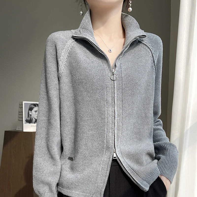 Wool Cardigan Sweater Women Turtleneck Long Sleeve Top Korean Style New In Outerwears Mujer Knit Zipper Designer Spring Clothe