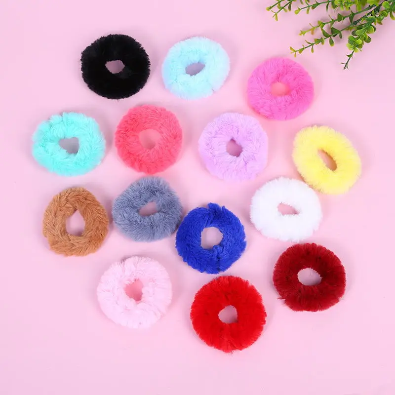 

1 Pair Cute Fluffy Faux Fur Furry Elastic Hair Ring Band Girls Scrunchie Ponytai Holder Hair Rope Headwear Hair Accessories