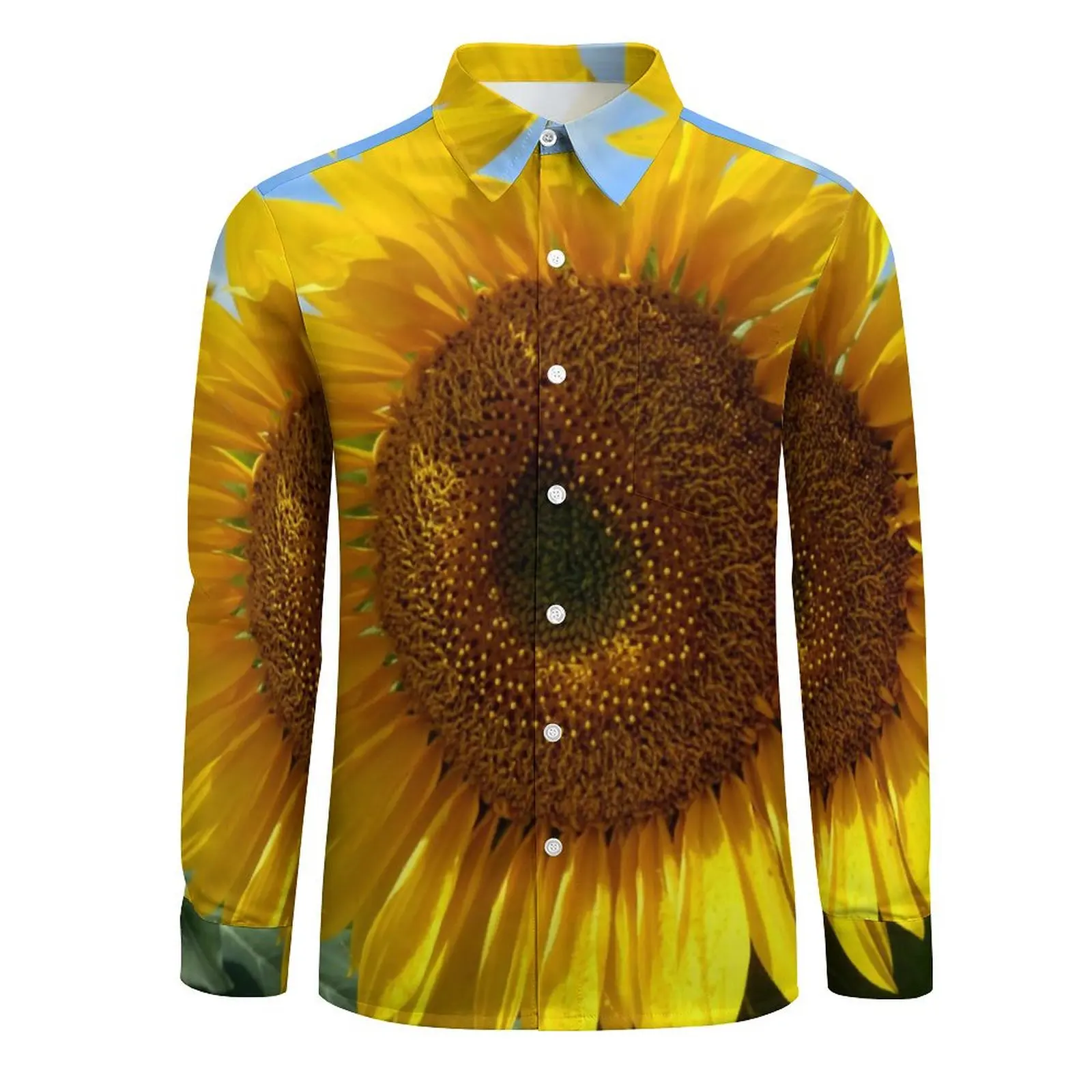 Yellow Flower Blouses Men Big Sunflower Print Shirt Long Sleeve Novelty Stylish Casual Shirts Spring Graphic Clothes Big Size