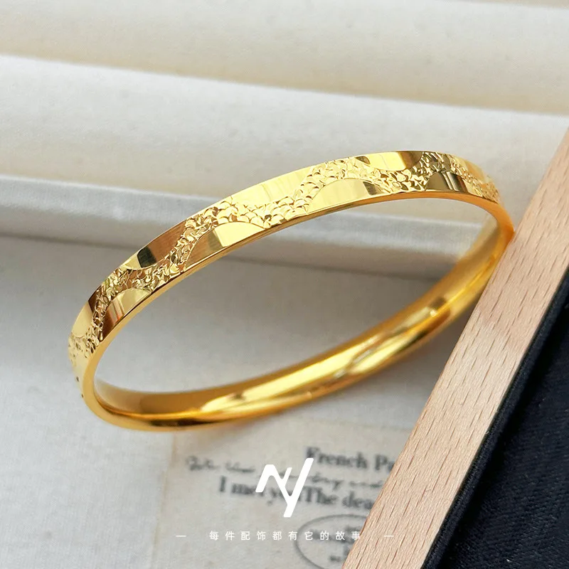 

Gold shop 9999 24K real goldcnc flash mirror gold crushed ice bracelet plain ring bracelet for women luxury