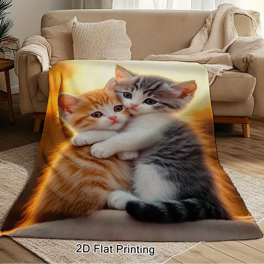 Cute Kittens Fleece Blanket Adorable Cat Print Throw Soft Warm All Season Bedding Home Decor Gift for Cat Lovers