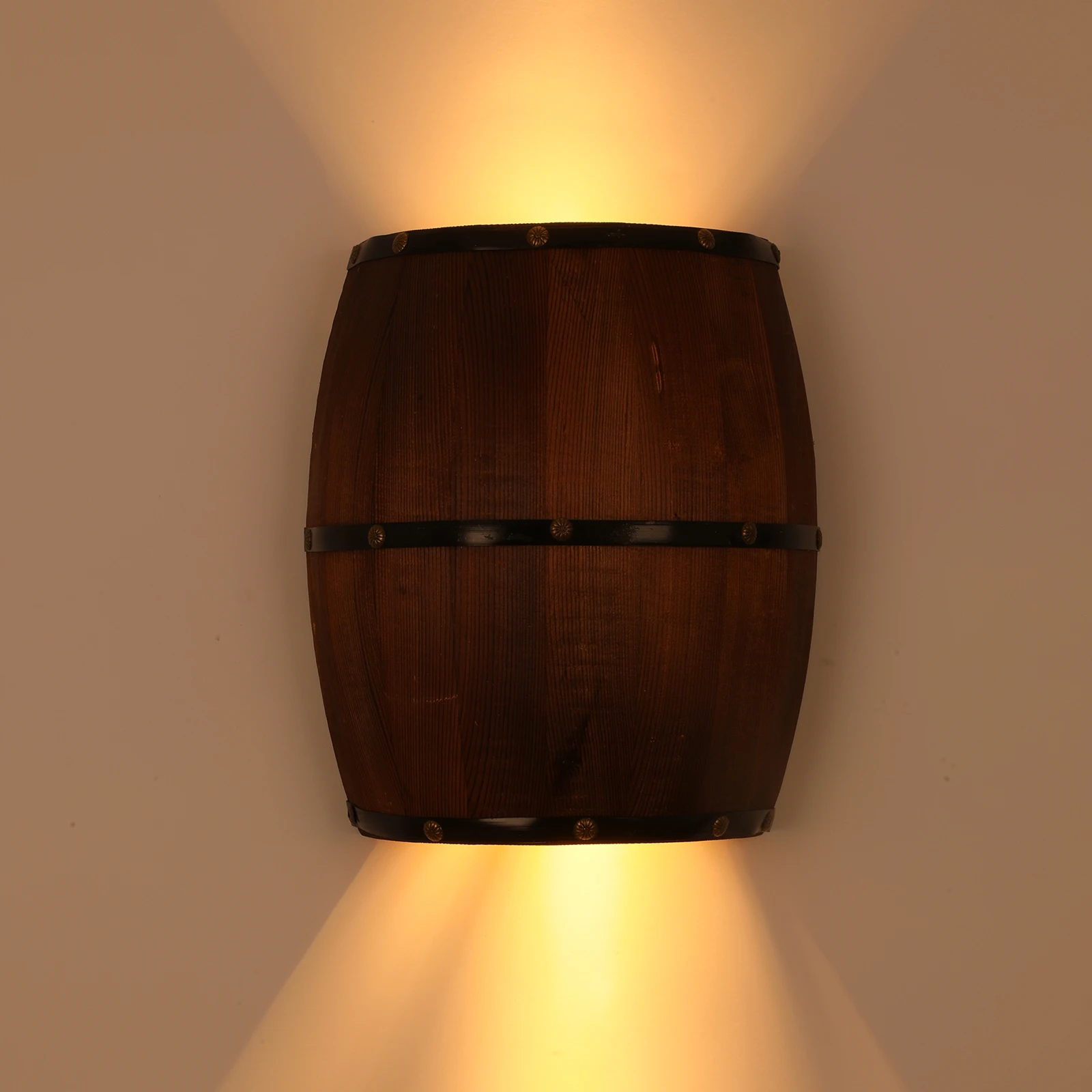 Antique Wood Wine Barrel Wall Sconce Lighting Fixture Up and Down Indoor Wall Lamp for Bar Bedroom Corridors Cafes